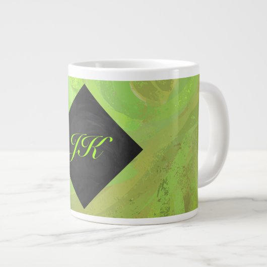 Kiwi Bash Green en Black Monogram Grote Koffiekop (Voorkant rechts)