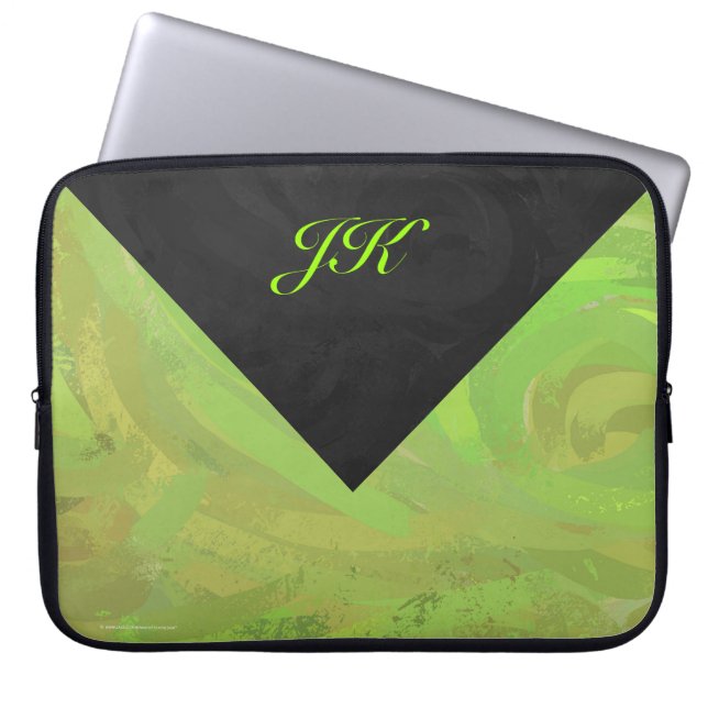 Kiwi Bash Green en Black Monogram Laptop Sleeve (Voorkant)