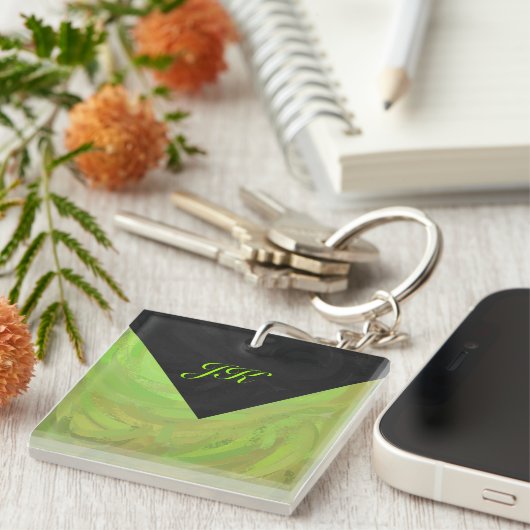 Kiwi Bash Green en Black Monogram Sleutelhanger (Voorkant Rechts)