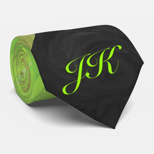 Kiwi Bash Green en Black Monogram Stropdas (Opgerold)