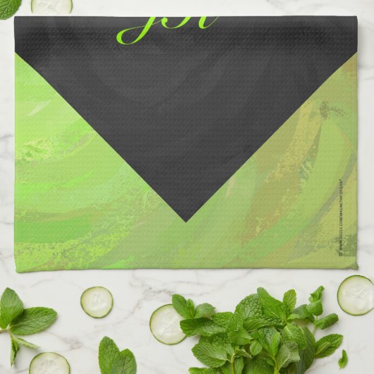 Kiwi Bash Green en Black Monogram Theedoek (Gevouwen)