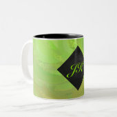 Kiwi Bash Green en Black Monogram Tweekleurige Koffiemok (Voorkant links)