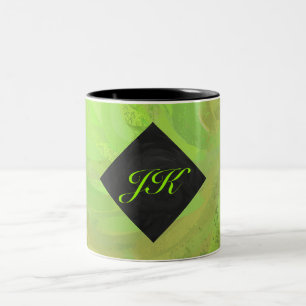 Kiwi Bash Green en Black Monogram Tweekleurige Koffiemok
