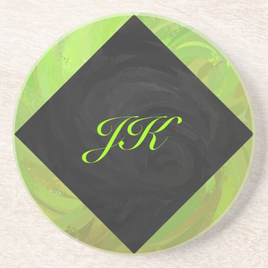 Kiwi Bash Green en Black Monogram Zandsteen Onderzetter (Voorkant)