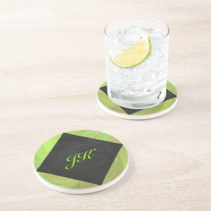 Kiwi Bash Green en Black Monogram Zandsteen Onderzetter
