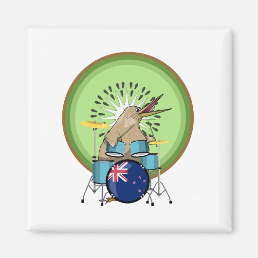 Kiwi Bird Drummer Magneet (Voorkant)