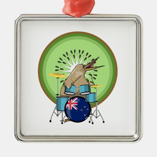 Kiwi Bird Drummer Metalen Ornament (Voorkant)