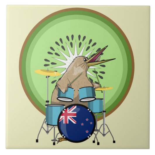 Kiwi Bird Drummer Tegeltje (Voorkant)