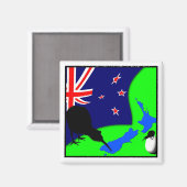 Kiwi Bird, Egg & New Zealand Map (tekening) Magneet (Voorkant / Achterkant)
