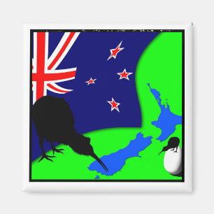 Kiwi Bird, Egg & New Zealand Map (tekening) Magneet
