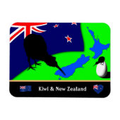 Kiwi Bird, Flag & Map of New Zealand/art Magneet (Horizontaal)