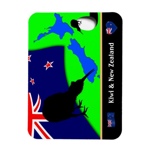 Kiwi Bird, Flag & Map of New Zealand/art Magneet (Verticaal)