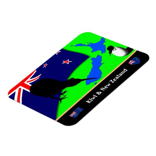 Kiwi Bird, Flag & Map of New Zealand/art Magneet (Linkerzijde)