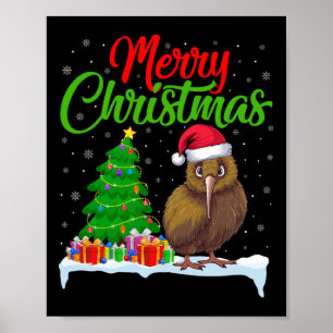 Kiwi Bird Kerstboom Lights Funny Xmas Kiwi Bi Poster