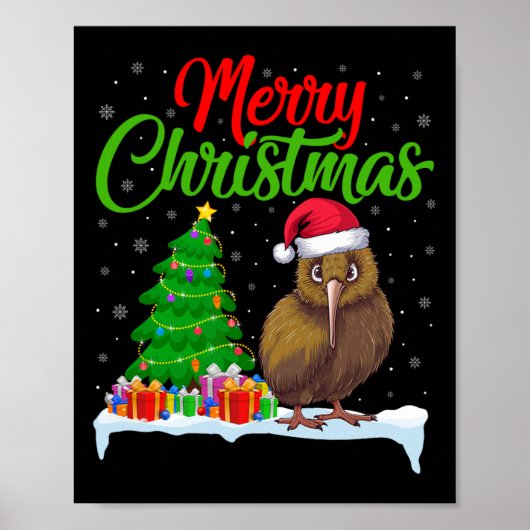 Kiwi Bird Kerstboom Lights Funny Xmas Kiwi Bi Poster (Voorkant)