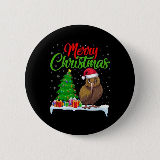 Kiwi Bird Kerstboom Lights Funny Xmas Kiwi Bi Ronde Button 5,7 Cm (Voorkant)