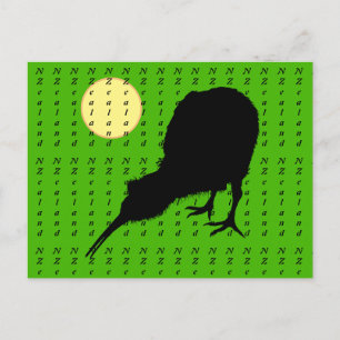 Kiwi Bird, Moon & New Zealand text /Bro Travel Briefkaart