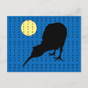 Kiwi Bird, Moon & New Zealand text /Bro Travel Briefkaart
