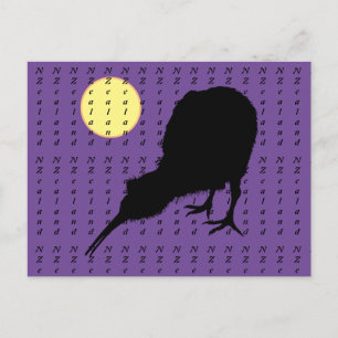 Kiwi Bird, Moon & New Zealand text /Bro Travel Briefkaart