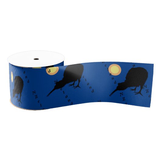 Kiwi Bird & Moon, Nieuw-Zeelandse tekst /blue Gros Grosgrain Lint (Spoel)