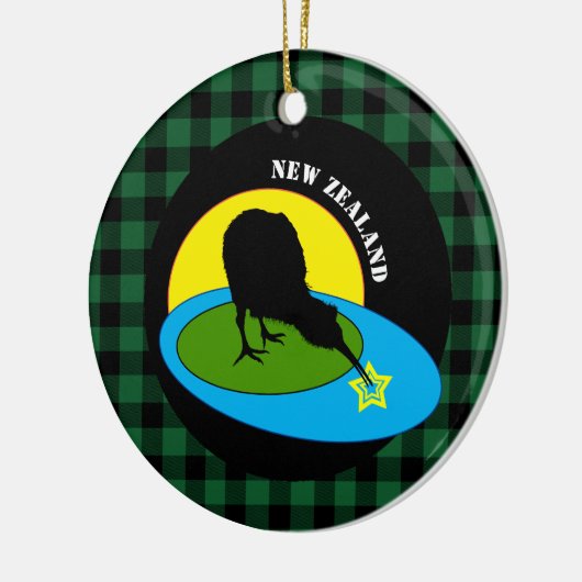Kiwi Bird & New Zealand Green Buffalo Pset Rustic Keramisch Ornament (Links)