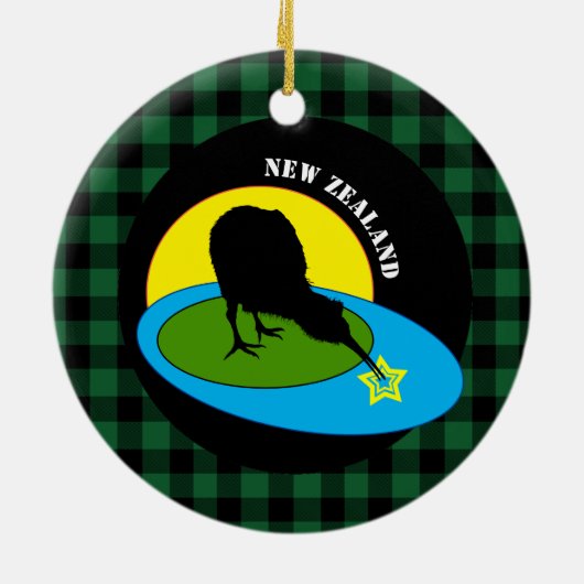 Kiwi Bird & New Zealand Green Buffalo Pset Rustic Keramisch Ornament (Achterkant)