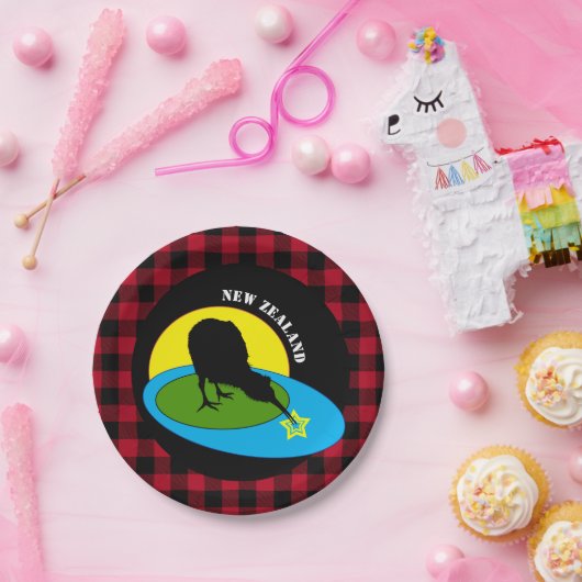 Kiwi Bird & New Zealand, Red Buffalo Pset Rustic Papieren Bordje (Feest)
