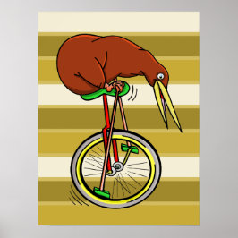 Kiwi Bird on a Unicycle Funny Cartoon Poster