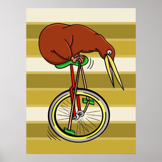 Kiwi Bird on a Unicycle Funny Cartoon Poster (Voorkant)