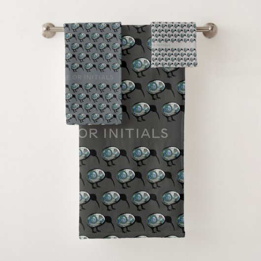 KIWI BIRD PATTERN NZ PAUA NEW ZEALAND PERSONALISEE BAD HANDDOEK (Insitu)