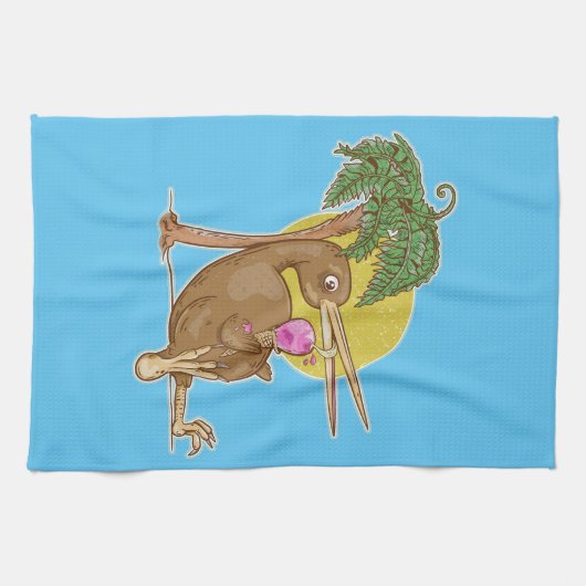 Kiwi die een ijsje eet theedoek (Horizontaal)
