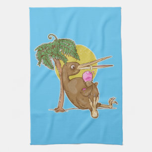 Kiwi die een ijsje eet theedoek