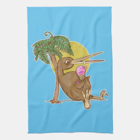 Kiwi die een ijsje eet theedoek (Verticaal)