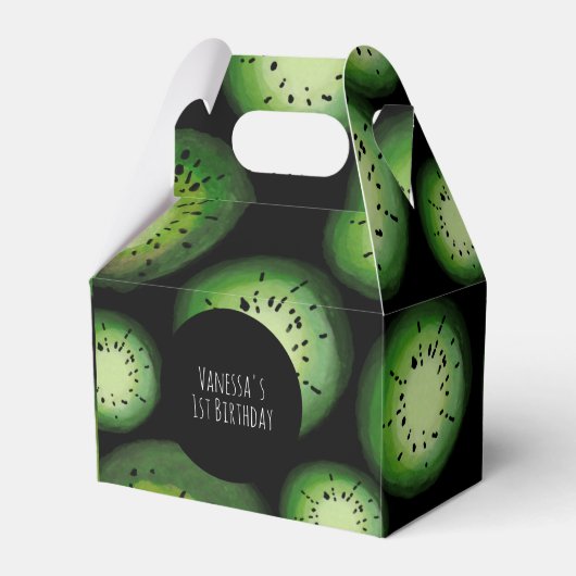 Kiwi Fruit Birthday Waterverf Black Bedankdoosjes (Voorkant Zijde)