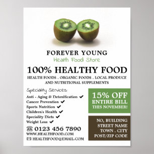 Kiwi Fruit, Health Food Store Advertising Poster