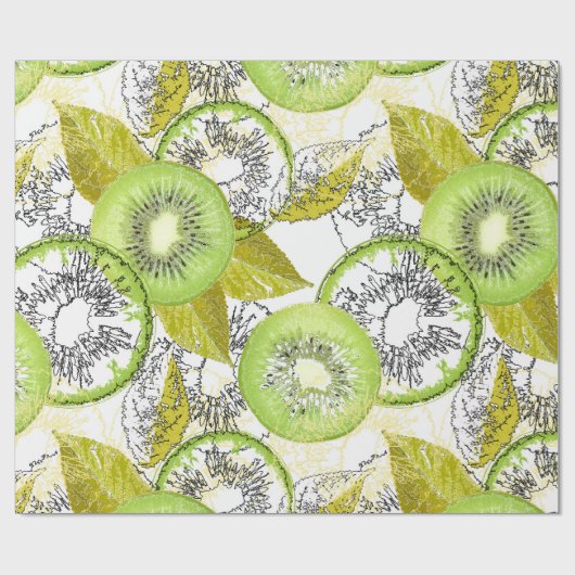 Kiwi, fruitig, groen en wit, vers, sappig, wit cadeaupapier (Vlak)