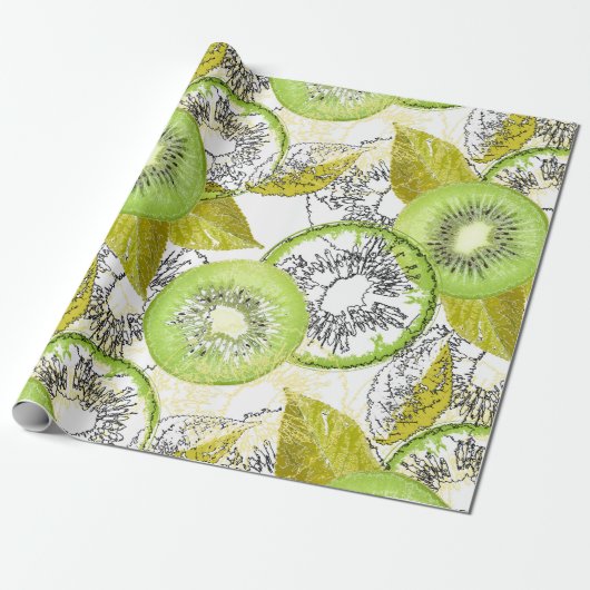 Kiwi, fruitig, groen en wit, vers, sappig, wit cadeaupapier (Uitgerold)