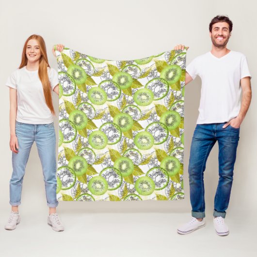 Kiwi, fruitig, groen en wit, vers, sappig, wit fleece deken (In situ)