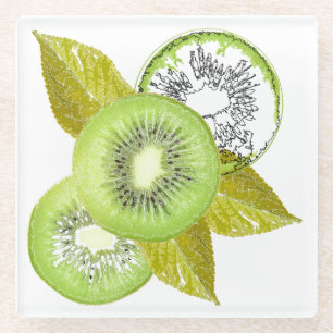 Kiwi, fruitig, groen en wit, vers, sappig, wit glazen onderzetter