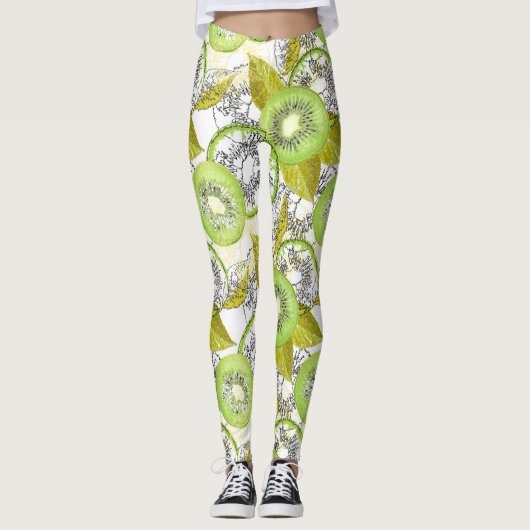 Kiwi, fruitig, groen en wit, vers, sappig, wit leggings (Voorkant)