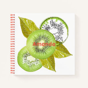 Kiwi, fruitig, groen en wit, vers, sappig, wit notitieboek