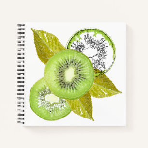 Kiwi, fruitig, groen en wit, vers, sappig, wit notitieboek