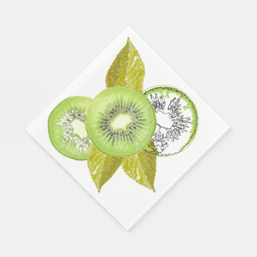 Kiwi, fruitig, groen en wit, vers, sappig, wit servet (Hoek)