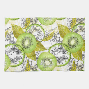 Kiwi, fruitig, groen en wit, vers, sappig, wit theedoek