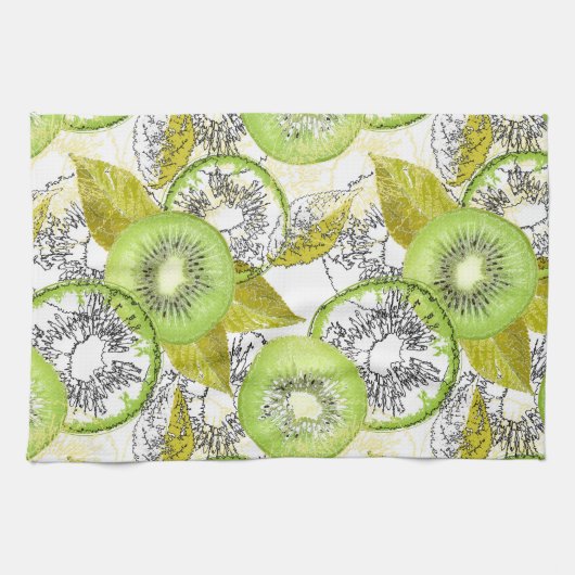 Kiwi, fruitig, groen en wit, vers, sappig, wit theedoek (Horizontaal)