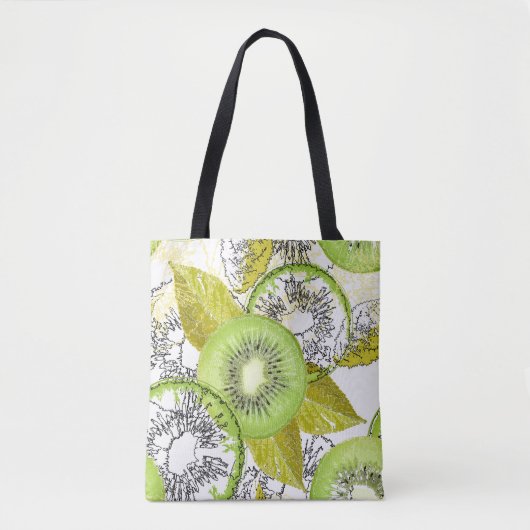 Kiwi, fruitig, groen en wit, vers, sappig, wit tote bag (Voorkant)