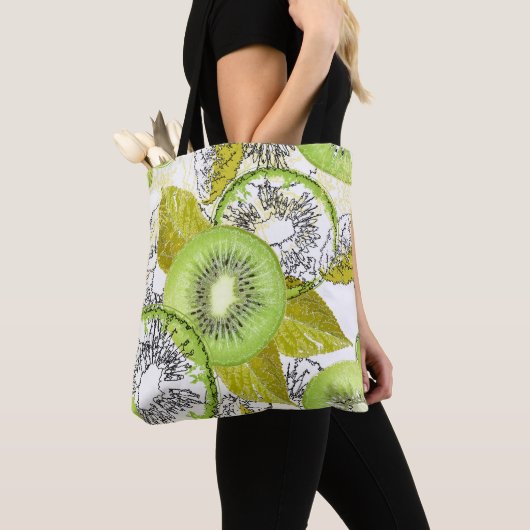 Kiwi, fruitig, groen en wit, vers, sappig, wit tote bag (Dichtbij)
