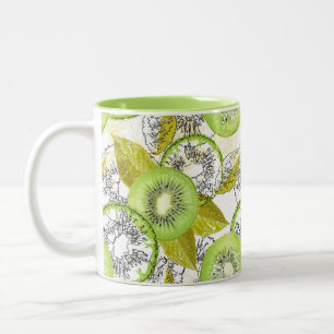 Kiwi, fruitig, groen en wit, vers, sappig, wit tweekleurige koffiemok