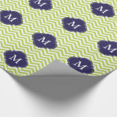 Kiwi Green & Blue Zigzags Patroonmonogram Cadeaupapier (Hoek)