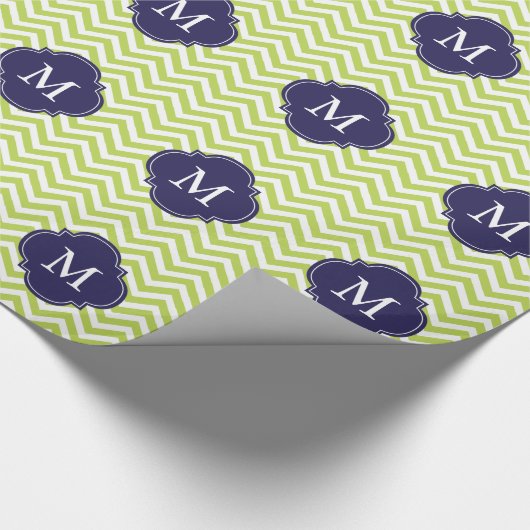 Kiwi Green & Blue Zigzags Patroonmonogram Cadeaupapier (Hoek)
